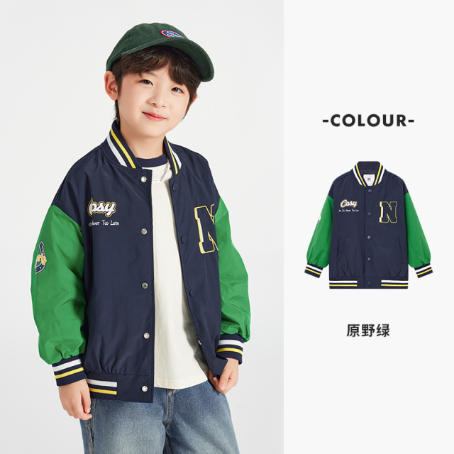 13309826.男童棒球服外套2025新款春秋款儿童中大童秋装撞色拼接上衣
