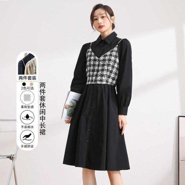 11094641.【专柜新品】【两件套连衣裙】气质优雅茶歇裙蕾丝马夹中长裙女