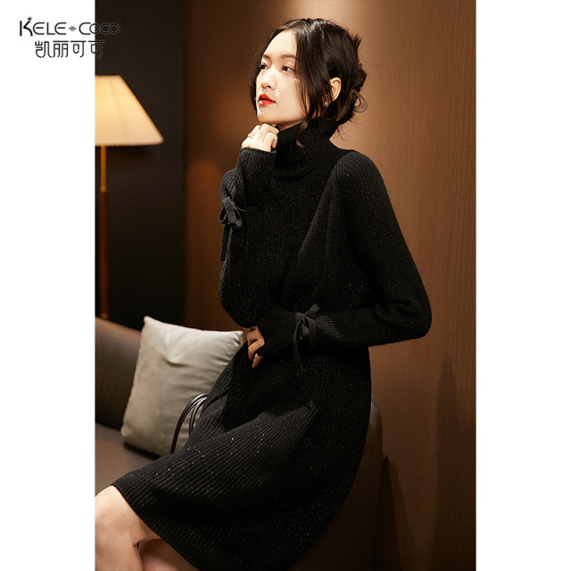 13732727.kele coco【新品艏发】【赠同款腰带】法式优雅星光闪烁慵懒感羊毛连衣裙