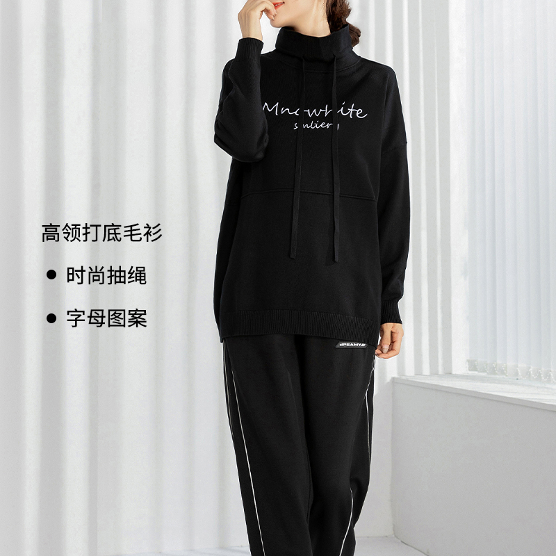 11098683.【清仓售罄不补】依贝奇【字母刺绣】新款高领抽绳纯色毛衫宽松休闲百搭套头衫
