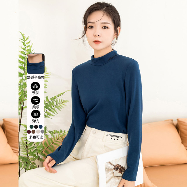 11098337.【专柜新品】【半高领打底衫】秋冬简约时尚高弹内搭纯色亲肤休闲上衣