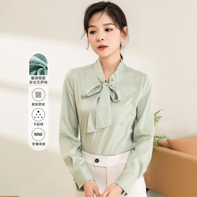 11098939.【专柜新品】【缎面套头衫】系带垂感长袖上衣通勤时尚衬衫