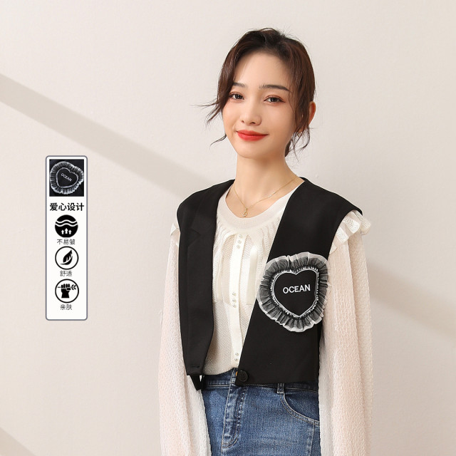 11098086.【专柜新品】【通勤马夹】爱心撞色气质显瘦西装马甲外套