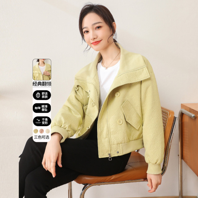 11103564.【专柜新品】【菱形格短款外套】韩版翻领休闲时尚百搭小个子上衣