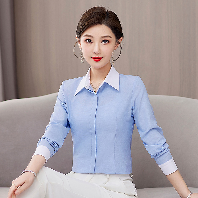 11103145.七玻威职业装女式插色洋气长袖修身百搭气质衬衣【七玻威女装1】