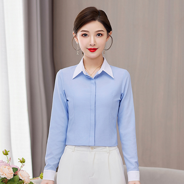 11103145.七玻威职业装女式插色洋气长袖修身百搭气质衬衣【七玻威女装1】