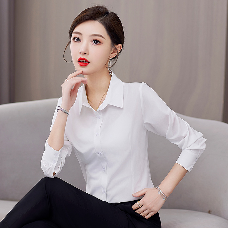 11103157.七玻威气质女式春秋新款显瘦职业装基础款时髦修身长袖衬衫【七玻威女装1】
