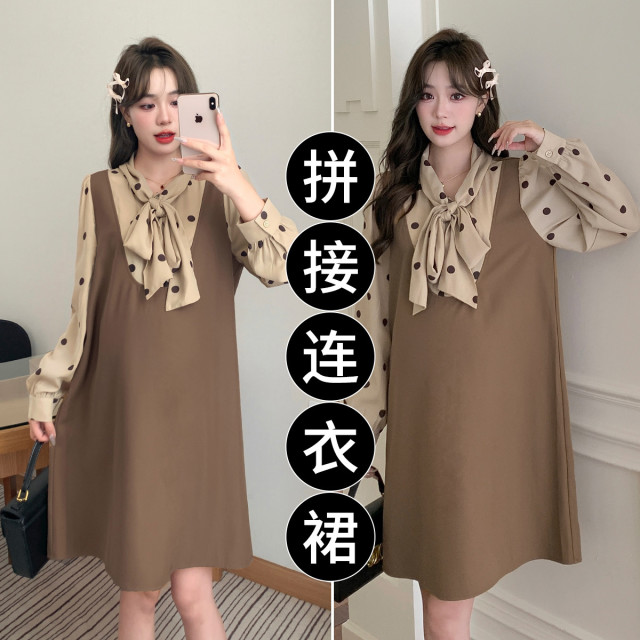 11145078.兔妈孕妇装秋季新款孕妇商务连衣裙孕期产后哺乳裙时尚长袖大码孕妇裙