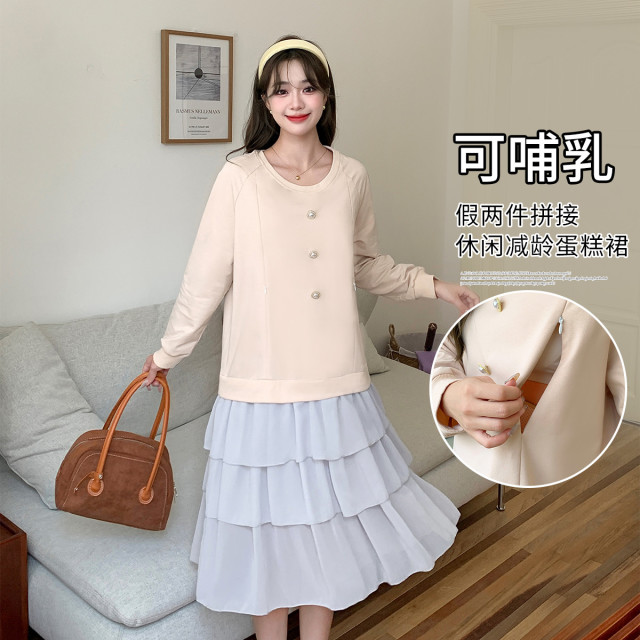 11145000.兔妈孕妇装哺乳连衣裙秋季新款孕期裙子产后喂奶时尚大码连衣裙春秋装