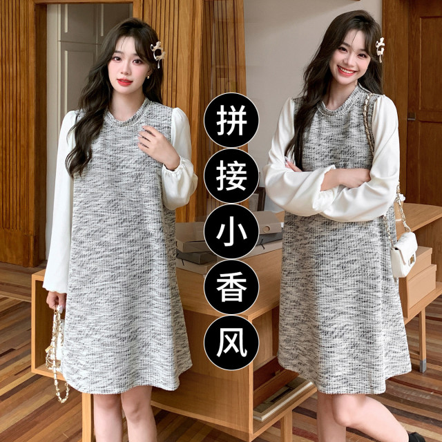 11144521.兔妈小香风连衣裙秋季新款孕妇装时尚孕妇裙子大码中长款高级孕妇秋装