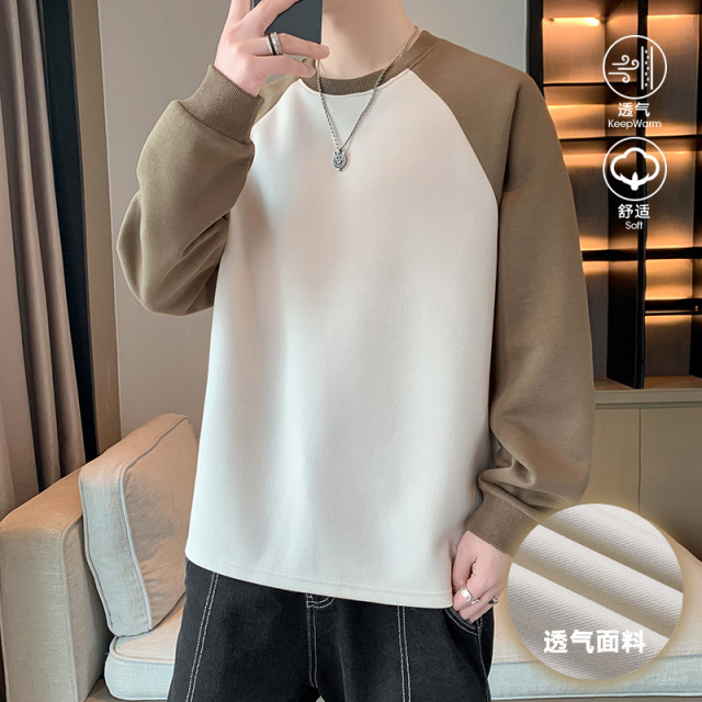 11147491.【纯色】圆领卫衣潮版插色拼接长袖T恤
