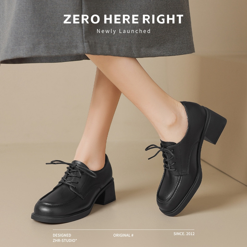 12733756.【ZHR则则】英伦单鞋圆头系带中跟女鞋[超纤]