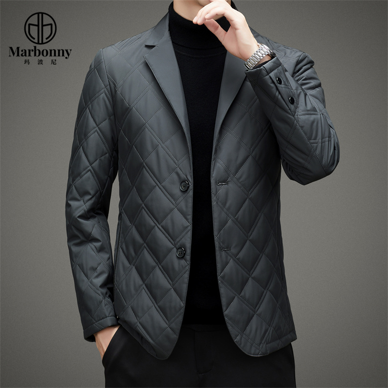 11158286.玛波尼冬季男士西服领桑蚕丝加厚商务休闲中青年棉服保暖上衣