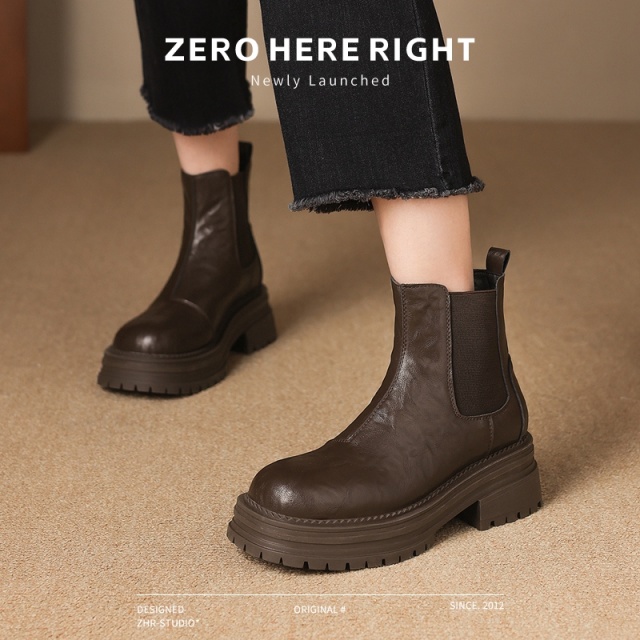 12733635.【ZHR则则】都市序调●切尔西靴[短绒]圆头厚底套脚女鞋[牛剖层移膜革+松紧带]