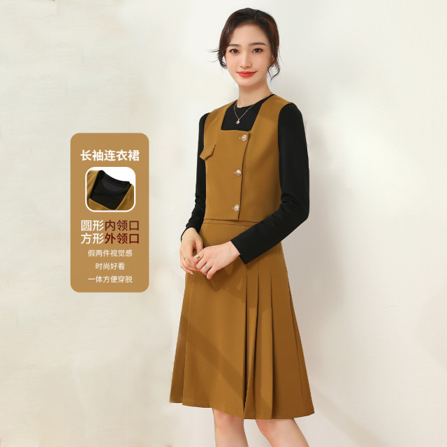 11188371.【专柜新品】【马夹+圆领连衣裙】气质通勤百搭两件套女裙