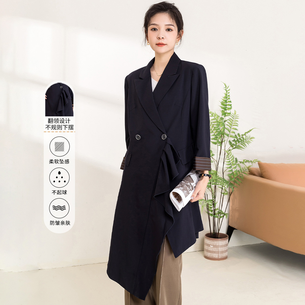 11184198.【专柜新品】【连衣裙式风衣】年时尚不规则中长款通勤显瘦外套