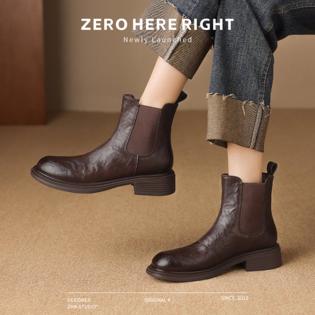 12734136.【ZHR则则】切尔西靴[短绒]圆头厚底套脚女鞋[PU+松紧带]