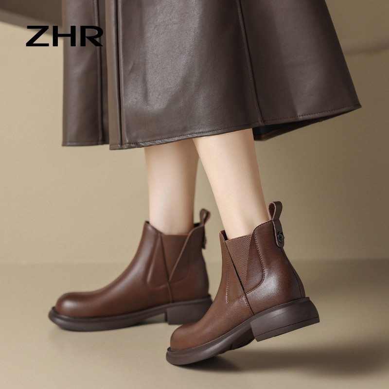 13836335.【ZHR则则】切尔西靴圆头厚底松紧带女鞋[牛剖层移膜革+松紧带]