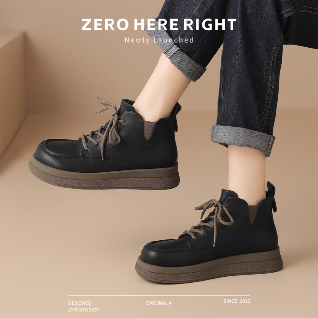 12734145.【ZHR则则】马丁靴[短绒]圆头厚底系带女鞋[PU]