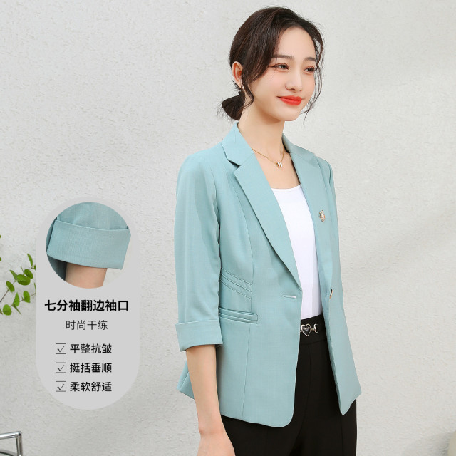 11192345.【专柜新品】【西服】夏季小个子西装领开衫上衣七分袖气质通勤外套女
