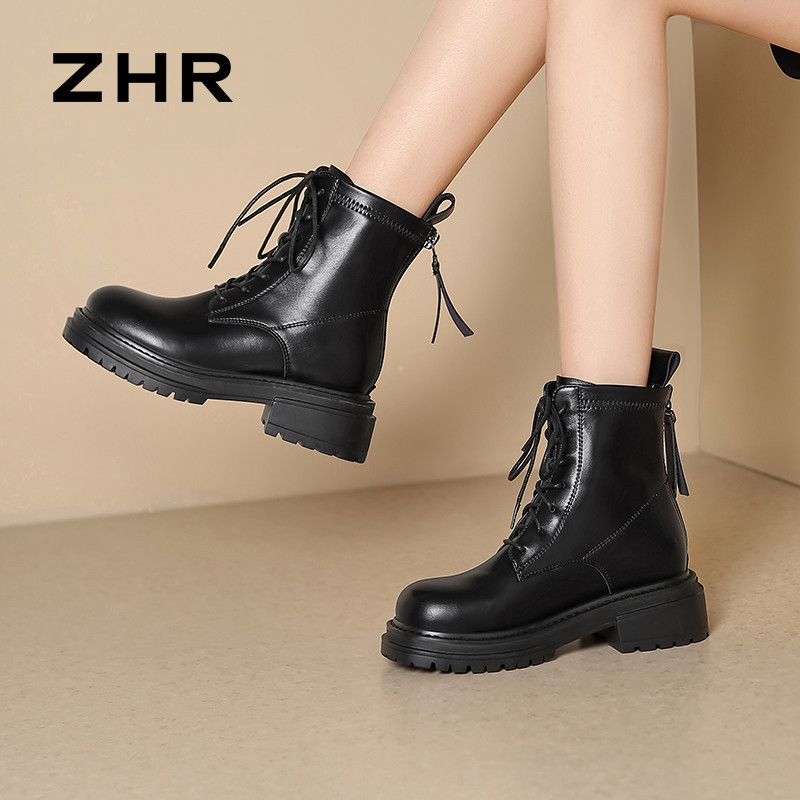 12734184.【ZHR则则】马丁靴[单里]圆头中跟后拉链女鞋[PU]