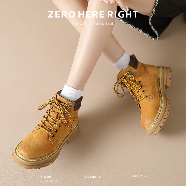 13795705.【ZHR则则】随心去野●工装靴[单里]圆头厚底系带女鞋[头层猪皮+PU]