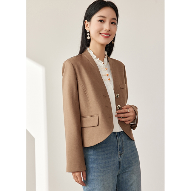 11190149.欧昵雪【时髦都市通勤纯色小西服】优雅简约V领西装外套女