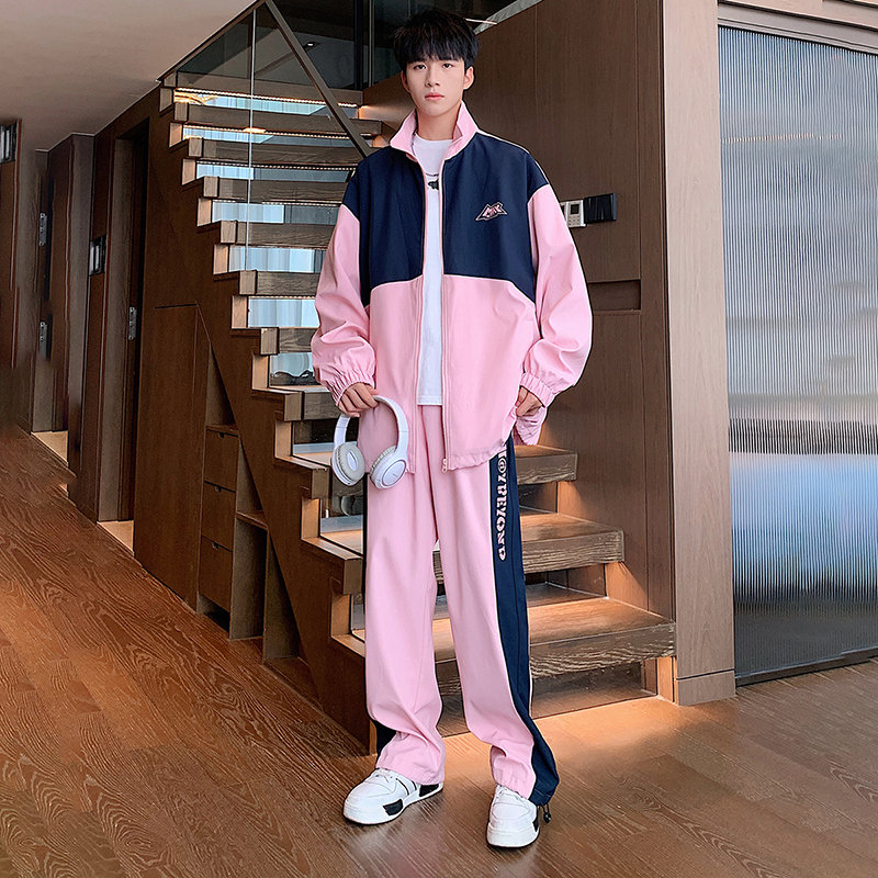 11195025.淘贝鼠秋冬新款男式拼接撞色宽松休闲情侣款酷潮帅气套装【淘贝鼠男装1】