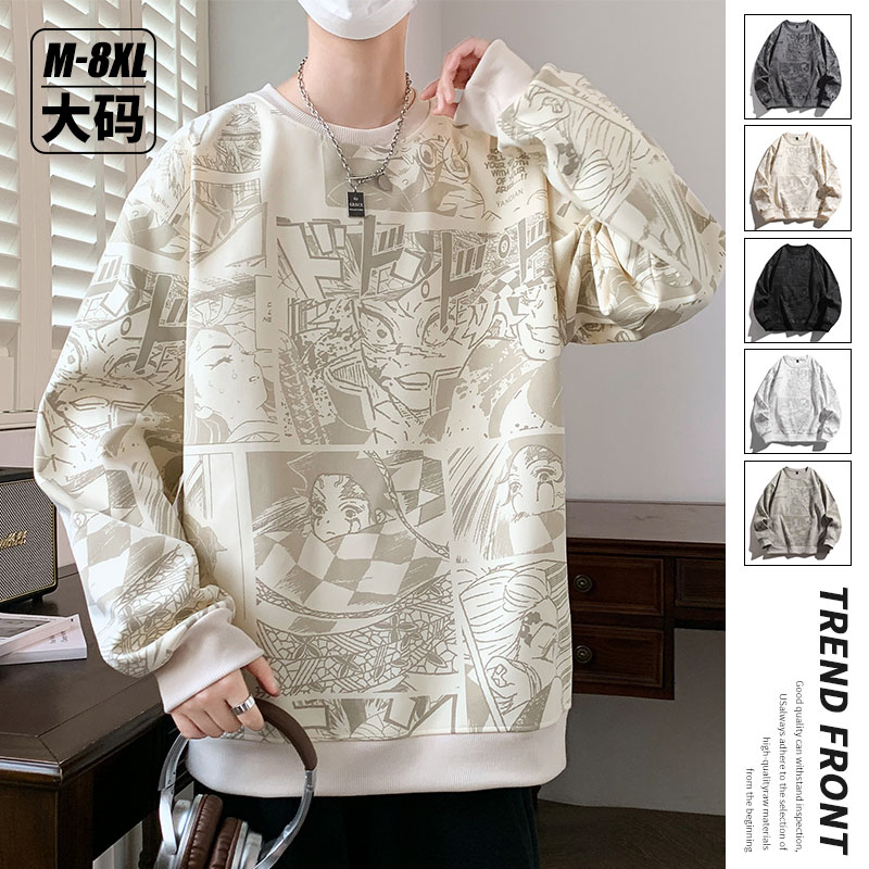 11209852.淘贝鼠春秋上新男款卫衣M-8XL潮流满印动漫圆领百搭上衣【淘贝鼠男装1】