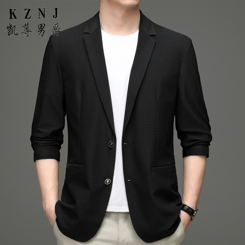 11220932.2023年秋新款男士西服外套抗皱免烫弹力纯色薄款R