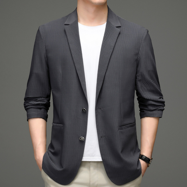 11220932.2023年秋新款男士西服外套抗皱免烫弹力纯色薄款R