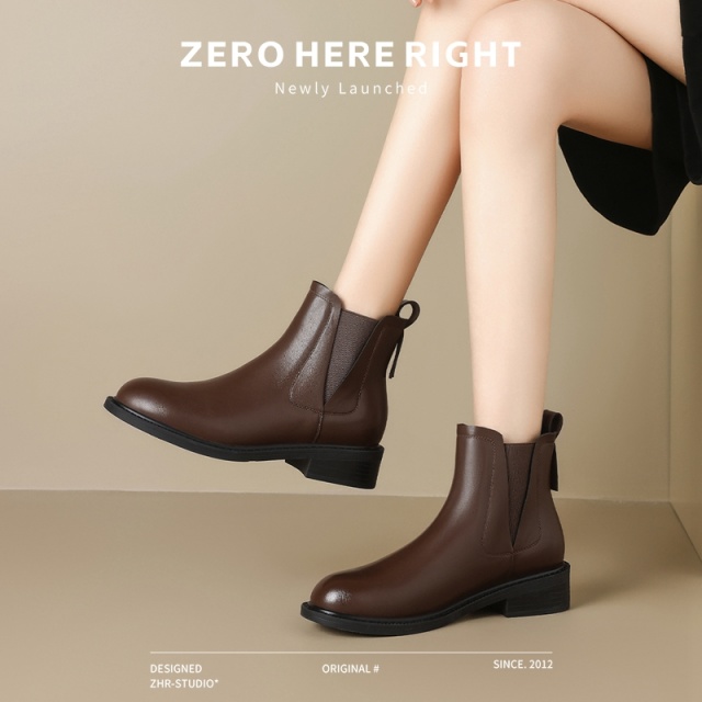 12734126.【ZHR则则】切尔西靴[短绒]圆头松紧带厚底女鞋[PU+松紧带]