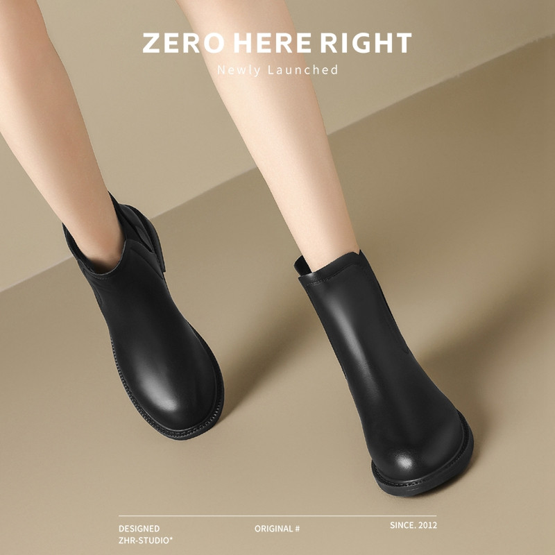 12734126.【ZHR则则】切尔西靴[短绒]圆头松紧带厚底女鞋[PU+松紧带]