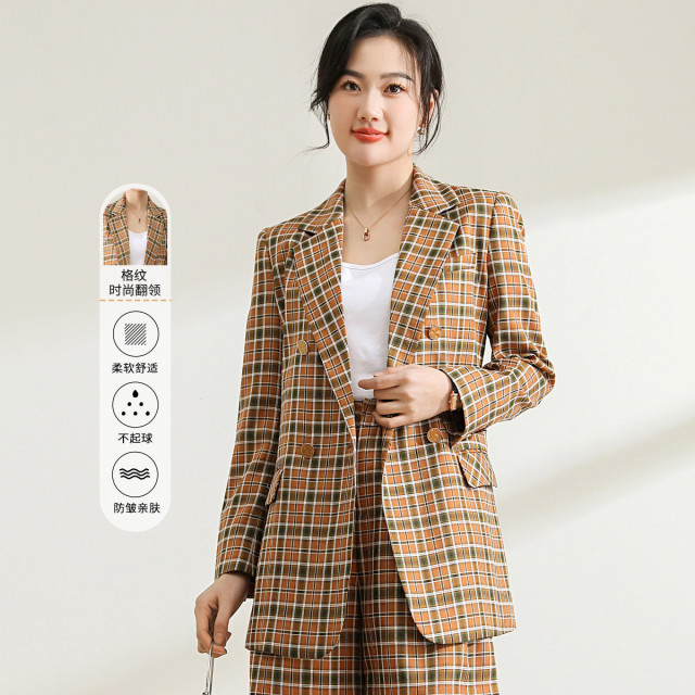 11232763.【专柜新品】时尚格子上衣外套收腰显瘦中长款西服