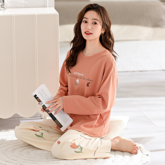13648192.品彩【好穿有颜值,安心好睡衣】简约舒适家居服女圆领长袖长裤两件套5111
