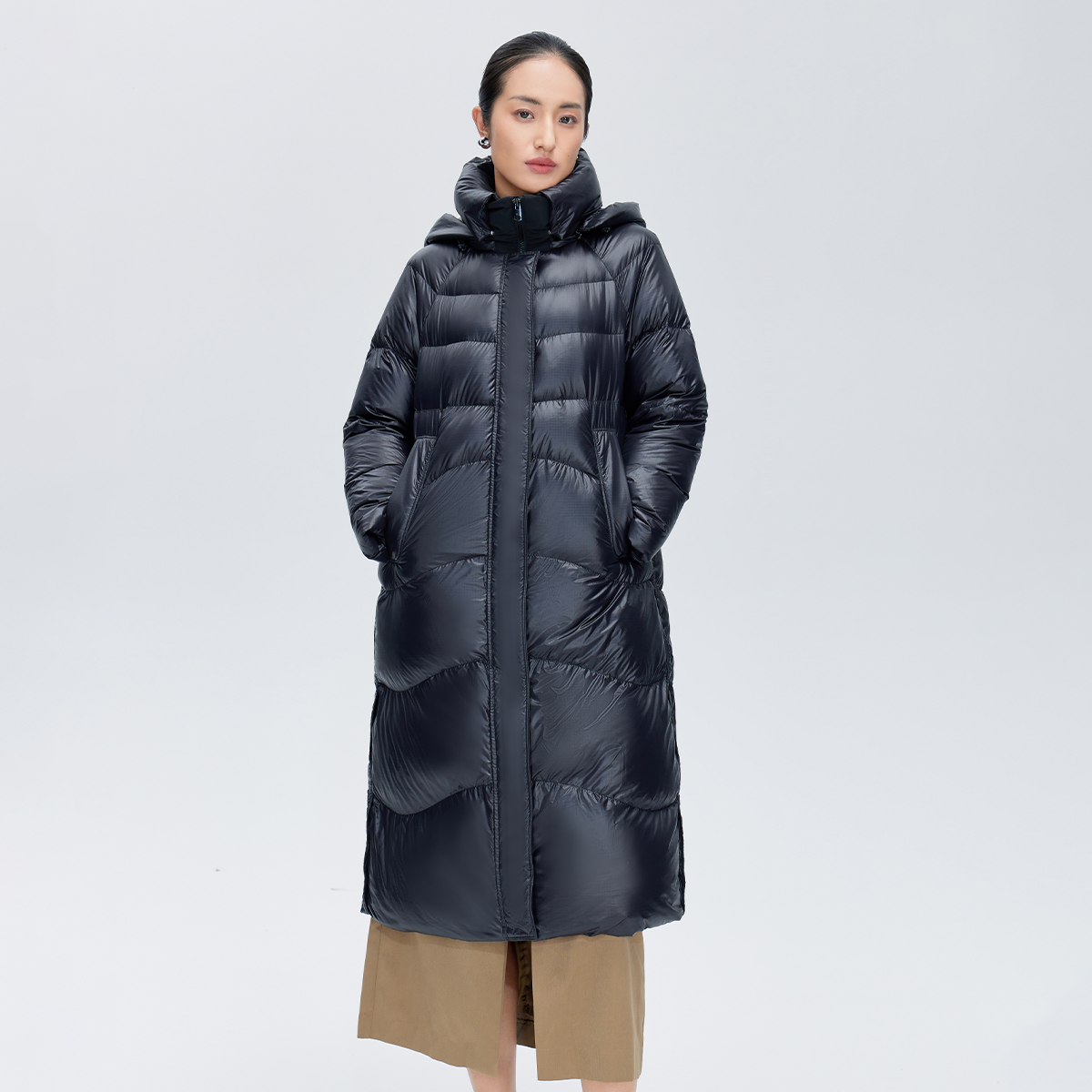 11264321.【商场同款】御寒加厚高充绒羽绒服女中长款显瘦插肩保暖鸭绒外套