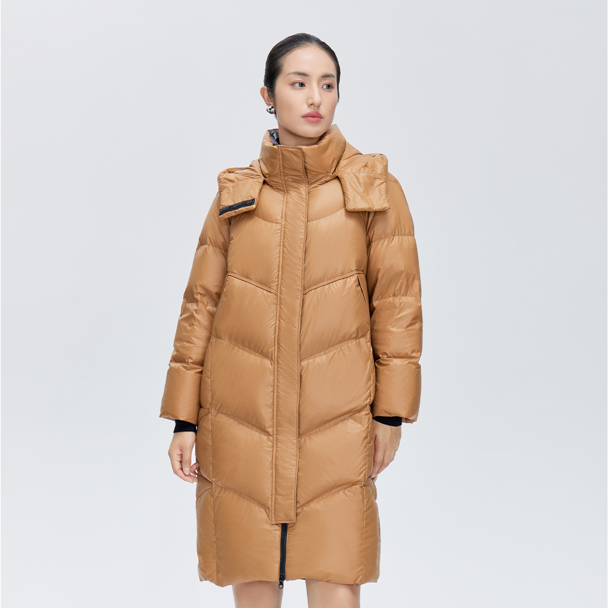 11264335.【商场同款】加厚充绒御寒鸭绒服女中长款保暖连帽女式羽绒服外套