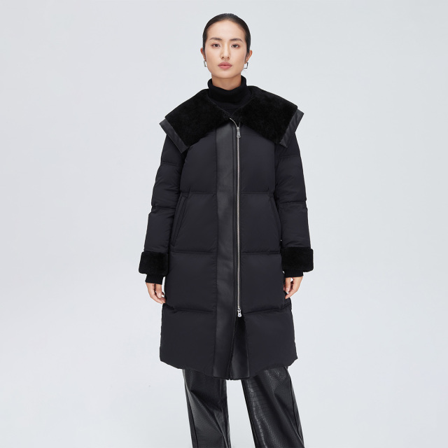11264327.【商场同款】时尚减龄海军领中长款羽绒服女御寒加厚鹅绒服外套