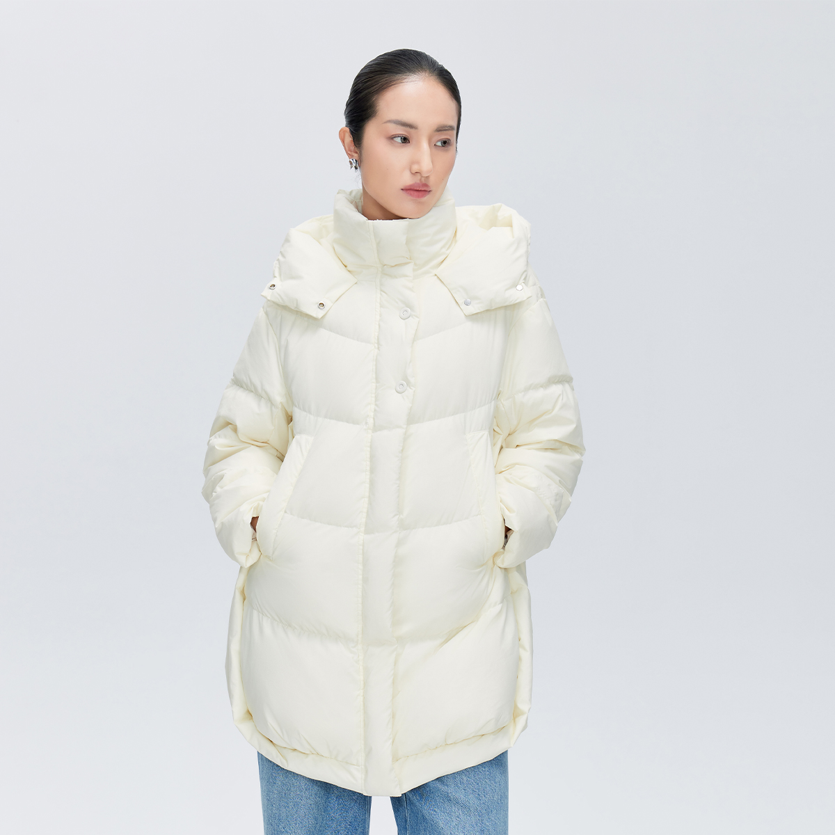 11264579.【商场同款】时尚百搭侧边鼓条中长款羽绒服外套女冬季保暖鸭绒服