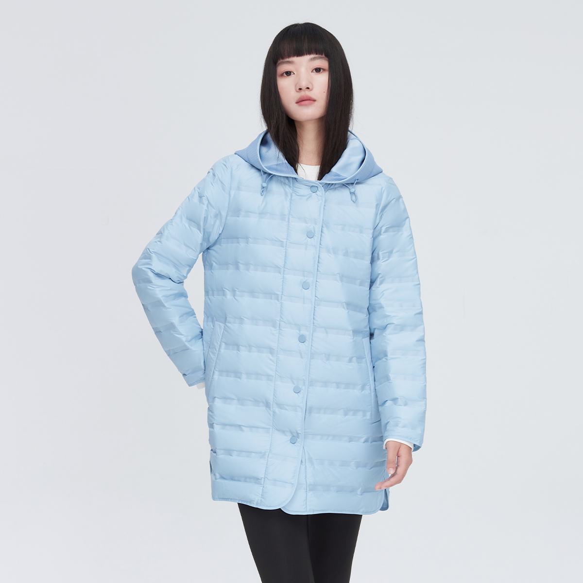 11264583.【商场同款】时尚针织连帽轻薄外套女中长款羽绒服轻薄款鸭绒服
