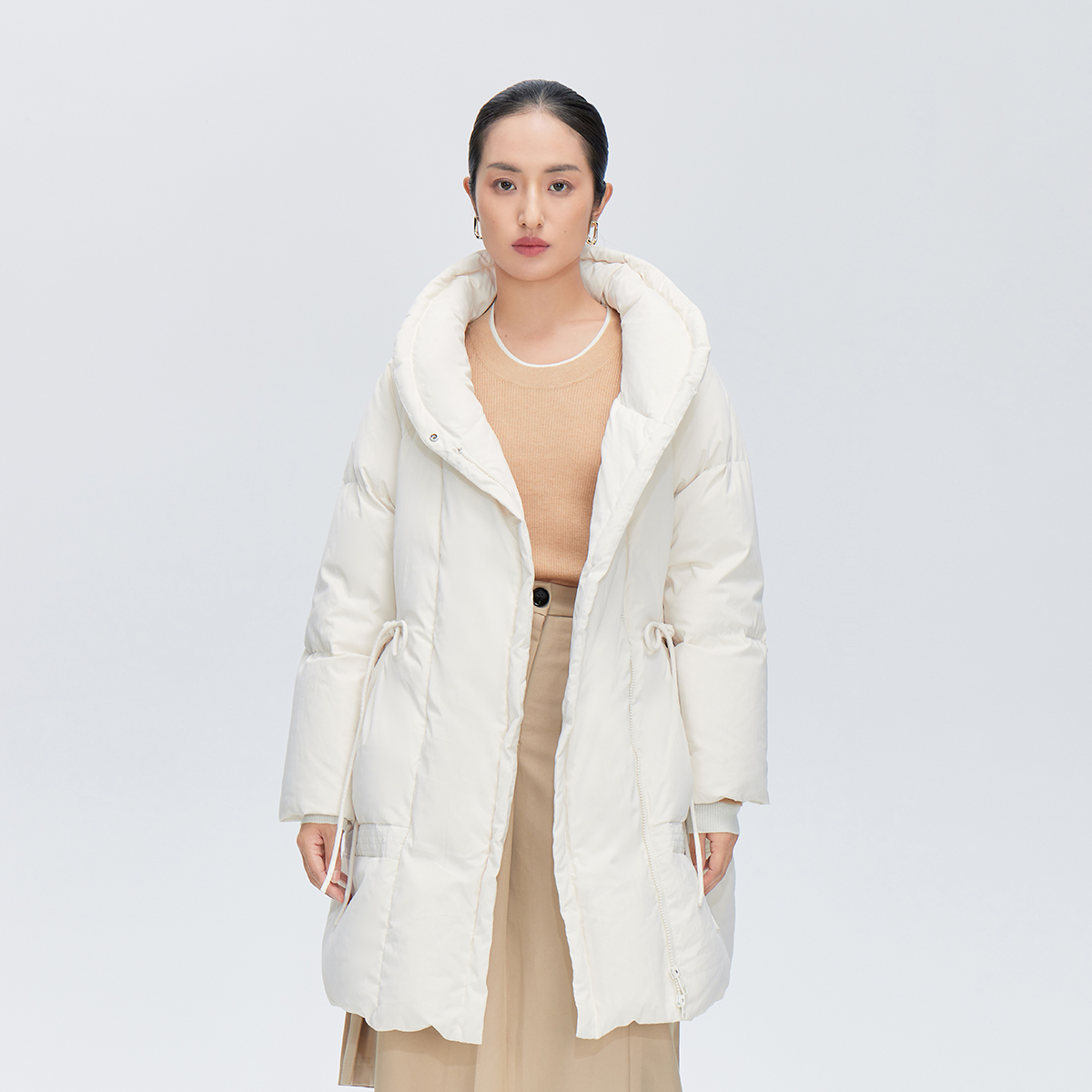 11264323.【商场同款】气质国风中国结收腰羽绒服女中长款秋冬御寒立领外套