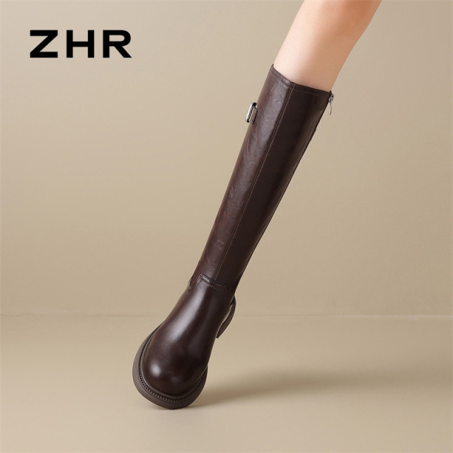 12733952.【ZHR则则】长筒靴[短绒]圆头侧拉链厚底女鞋[PU]