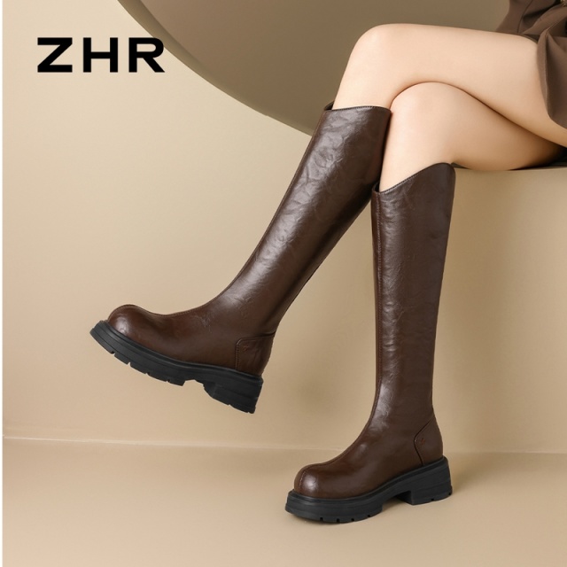 12733993.【ZHR则则】长筒靴[短绒]圆头后拉链中跟女鞋[PU]