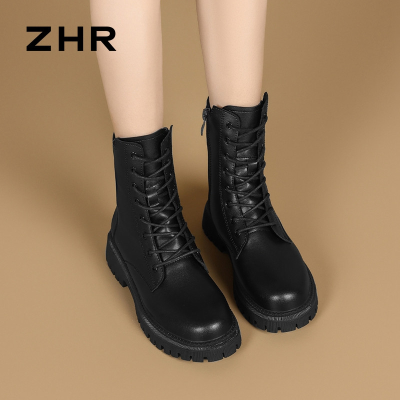 12733974.【ZHR则则】马丁靴[短绒]圆头侧拉链厚底女鞋[超纤]