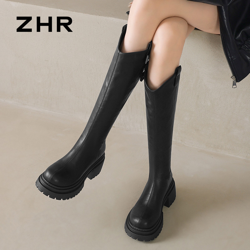 12733969.【ZHR则则】长筒靴[短绒]圆头后拉链厚底女鞋[PU]