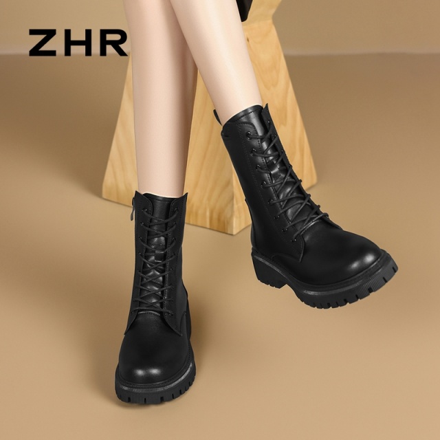 12733974.【ZHR则则】马丁靴[短绒]圆头侧拉链厚底女鞋[超纤]