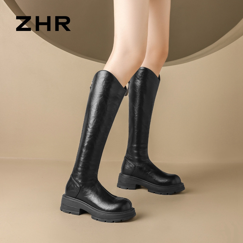 12733993.【ZHR则则】长筒靴[短绒]圆头后拉链中跟女鞋[PU]