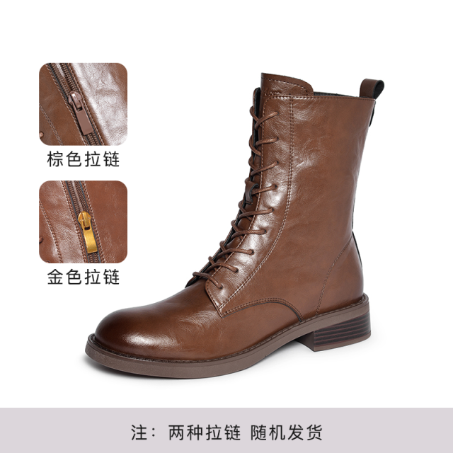 11294077.REEMOOR睿慕24新款马丁靴秋冬英伦短筒靴复古粗跟女靴显瘦短靴女