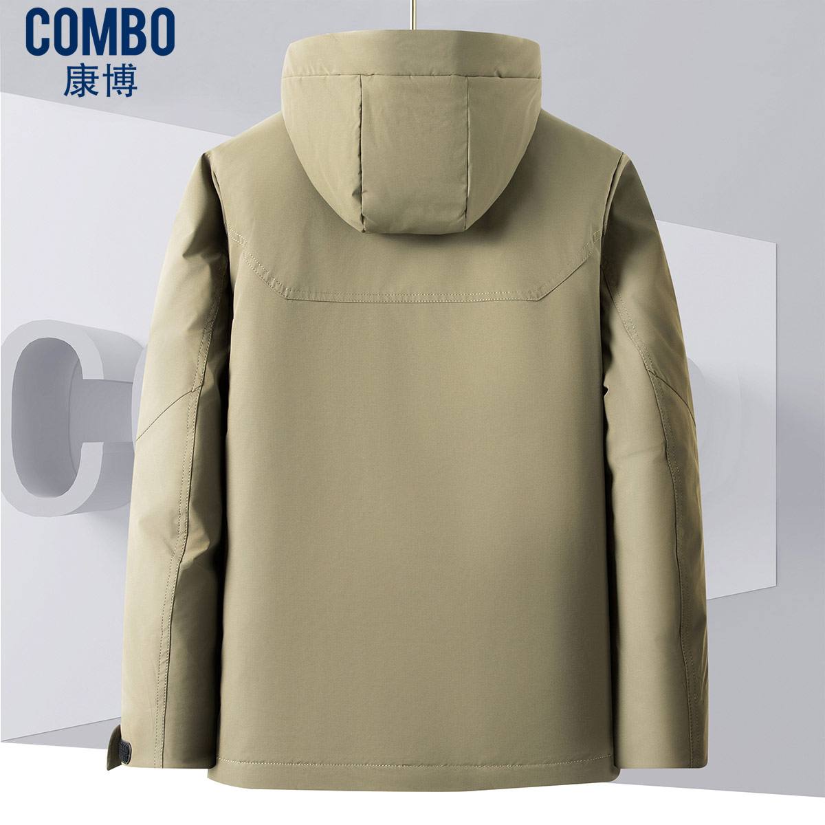 12148134.【防风户外短款连帽】冬季轻奢立体斜插拉链口袋羽绒服男