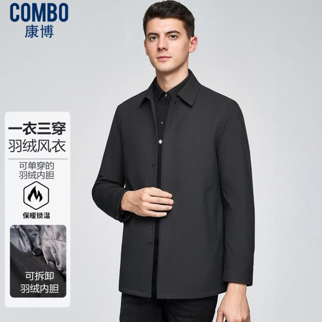 12148138.【一衣三穿羽绒风衣】冬季保暖可拆卸马甲中长款羽绒服男